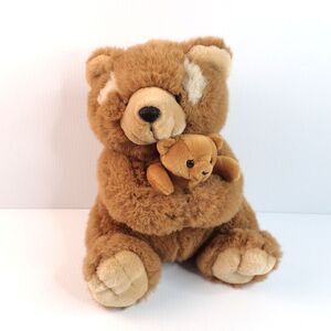 Vintage Chosun Mama & Baby Cub Teddy Bears Light Brown 11in Soft Fur Plush